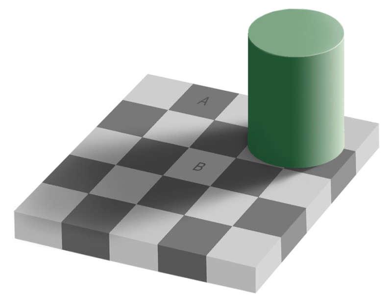 �������� A � B ��������� �� ����� � �������. :: Squares A and B are the same colors and brightness.